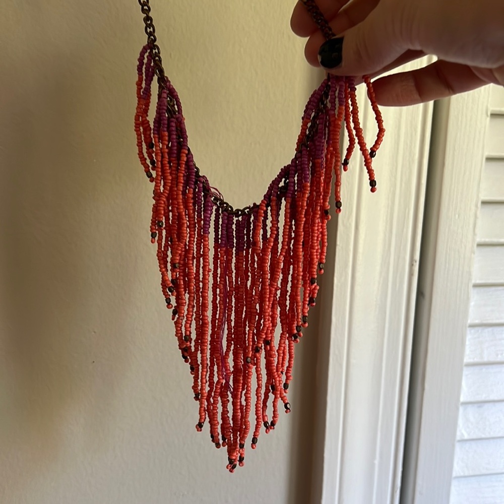 Orange and purple beaded collar necklace